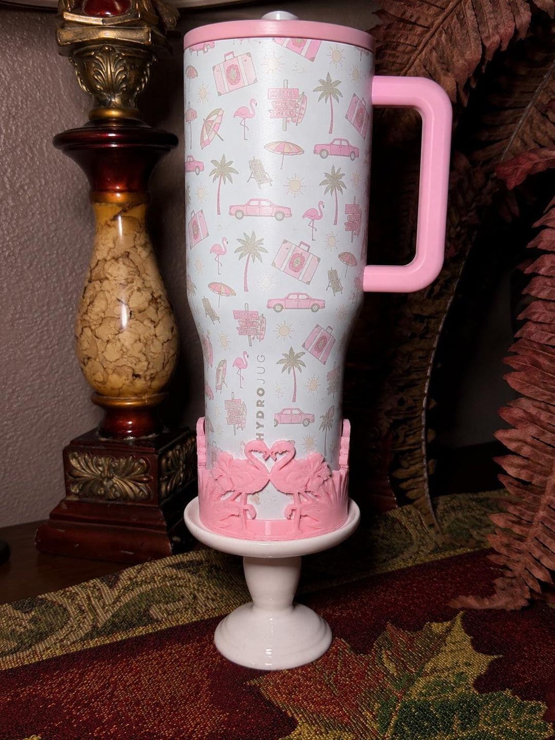 Beach Road Trip Cabana Flamingo Palm Tree Tumbler Boot, Unique Gift, Hydrojug, Stanley, multiple color