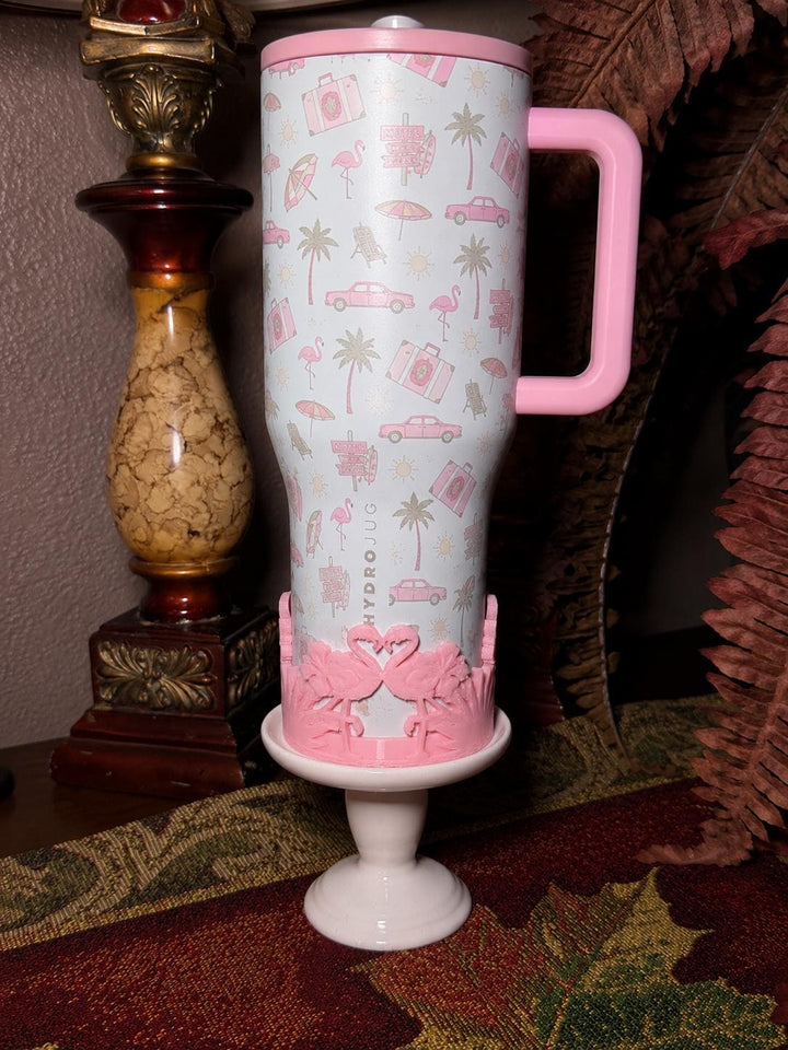 Beach Road Trip Cabana Flamingo Palm Tree Tumbler Boot, Unique Gift, Hydrojug, Stanley, multiple color