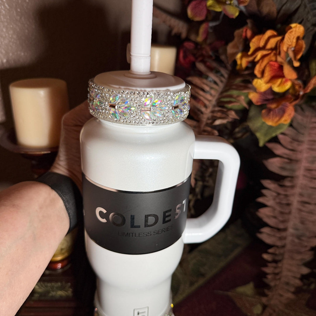 Coldest Flower Flat Fancy Iridescent Rhinestone Tumbler collar halo boot, tumbler accessories, unique gift