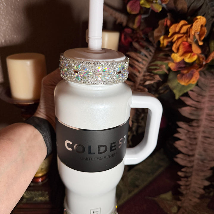 Coldest Flower Flat Fancy Iridescent Rhinestone Tumbler collar halo boot, tumbler accessories, unique gift