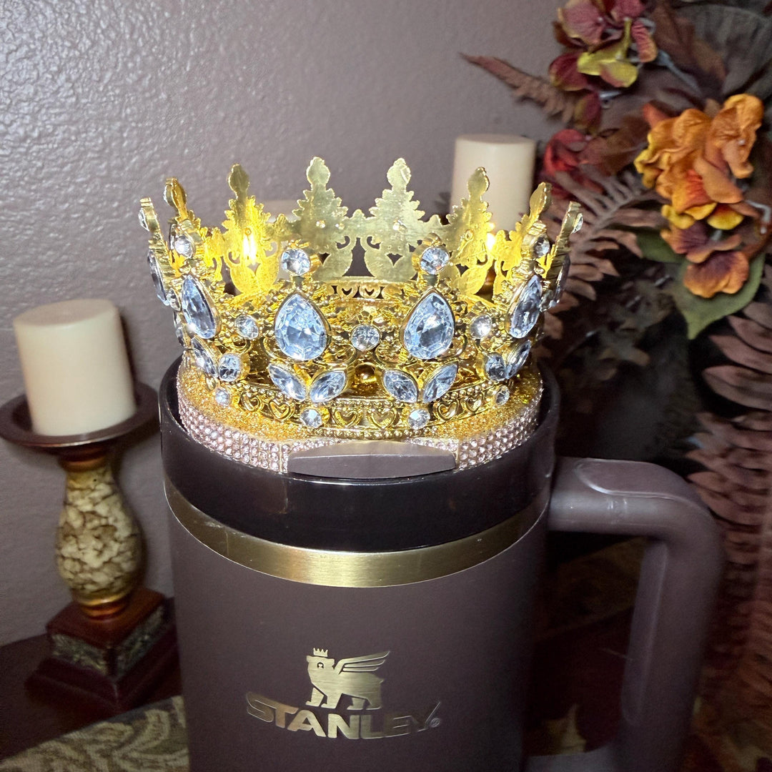 Gold Fancy Rhinestone Royal Princess Accessory for Stanley tumblers BEST SELLER Crown Topper, Royal Queen Halo Bling Bangle Band Boot Straw