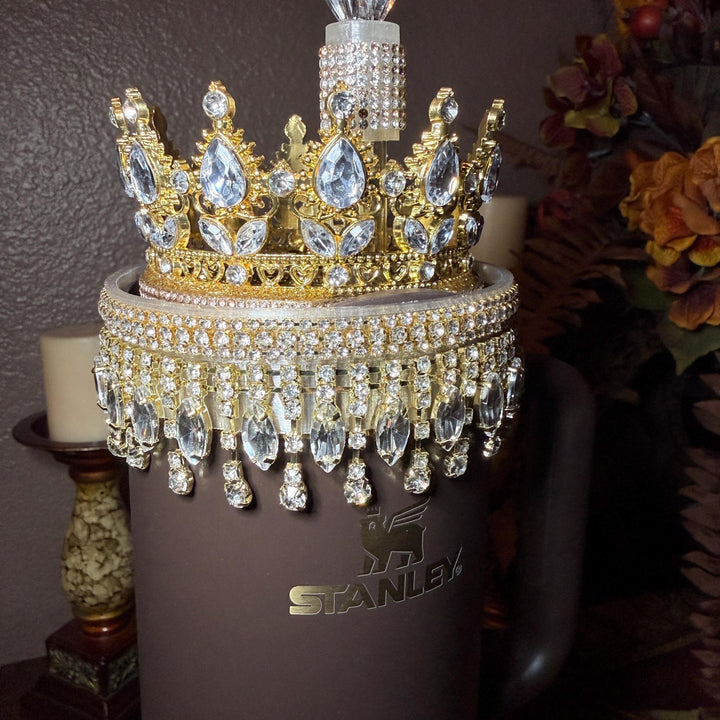 Gold Fancy Rhinestone Royal Princess Accessory for Stanley tumblers BEST SELLER Crown Topper, Royal Queen Halo Bling Bangle Band Boot Straw