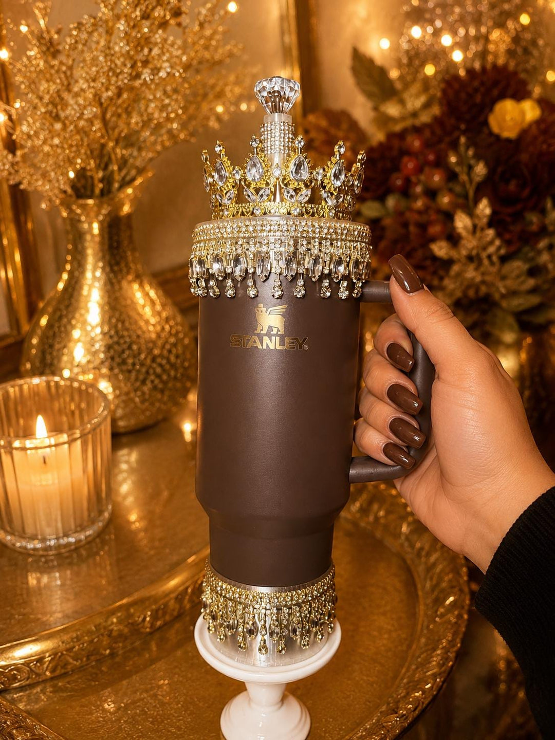 Gold Fancy Rhinestone Royal Princess Accessory for Stanley tumblers BEST SELLER Crown Topper, Royal Queen Halo Bling Bangle Band Boot Straw