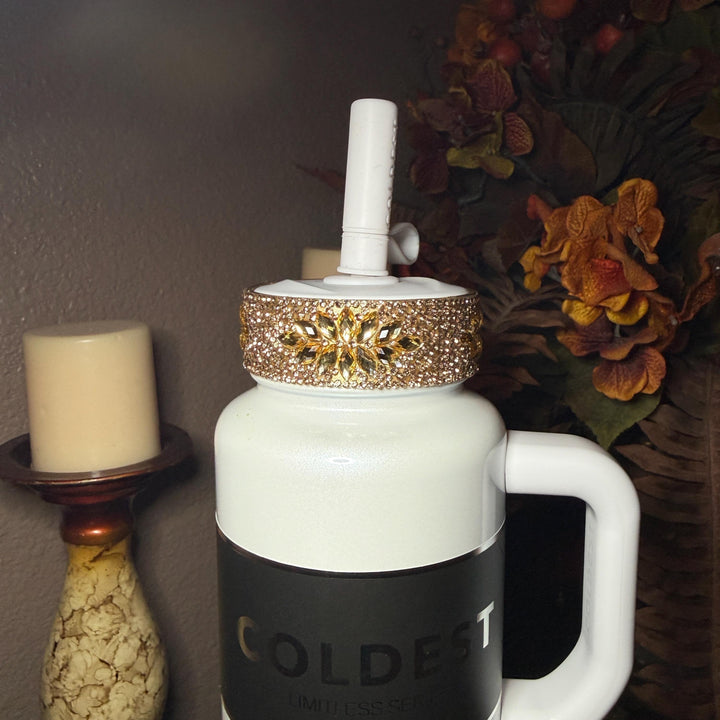 Coldest Gold Flat Fancy Iridescent Rhinestone Tumbler collar halo boot, fits 36 and 46 oz Coldest, tumbler accessories, unique gift