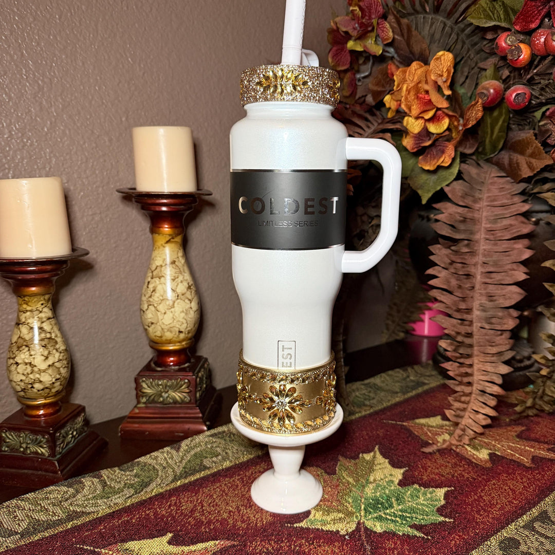 Coldest Gold Flat Fancy Iridescent Rhinestone Tumbler collar halo boot, tumbler accessories, unique gift