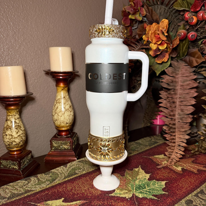 Coldest Gold Flat Fancy Iridescent Rhinestone Tumbler collar halo boot, fits 36 and 46 oz Coldest, tumbler accessories, unique gift