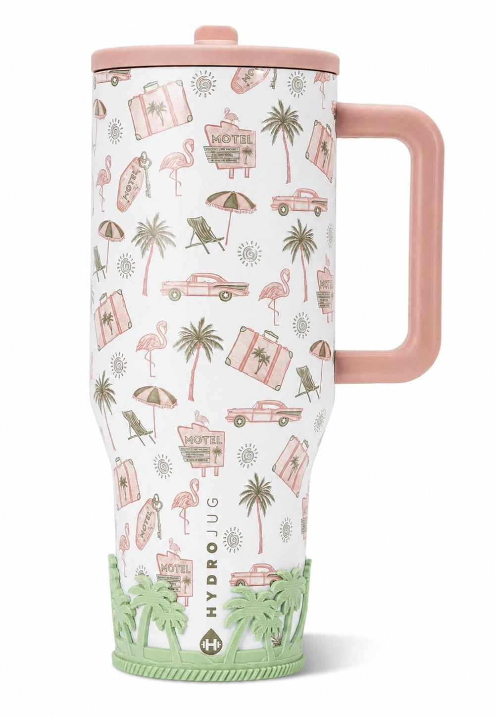 Beach Road Trip Cabana Flamingo Palm Tree Tumbler Boot, Unique Gift, Hydrojug, Stanley, multiple color