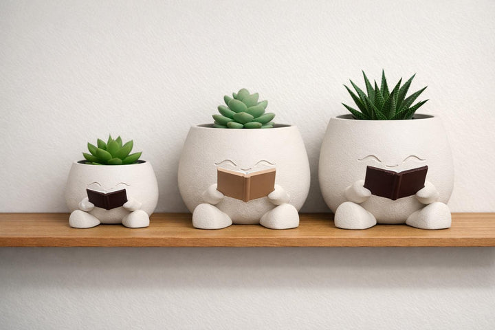 Cute Reading Planter | 3D Printed Book Lover Plant Pot | Succulent Holder | Bookshelf Decor | Teacher & Librarian Gift | Cozy Room Decor