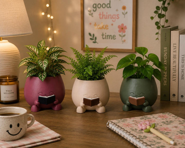 Cute Reading Planter | 3D Printed Book Lover Plant Pot | Succulent Holder | Bookshelf Decor | Teacher & Librarian Gift | Cozy Room Decor