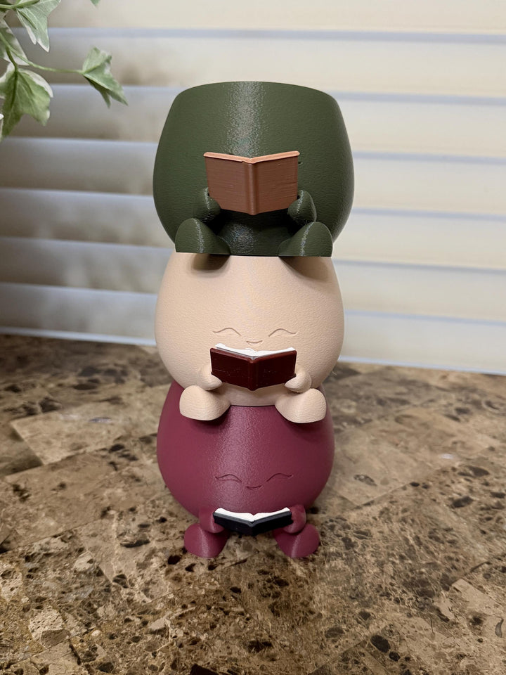 Cute Reading Planter | 3D Printed Book Lover Plant Pot | Succulent Holder | Bookshelf Decor | Teacher & Librarian Gift | Cozy Room Decor