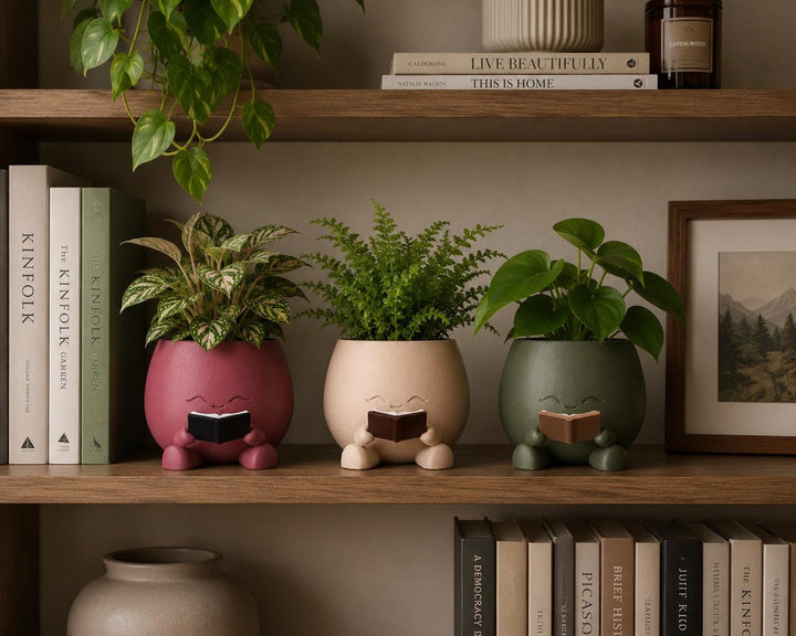 Cute Reading Planter | 3D Printed Book Lover Plant Pot | Succulent Holder | Bookshelf Decor | Teacher & Librarian Gift | Cozy Room Decor