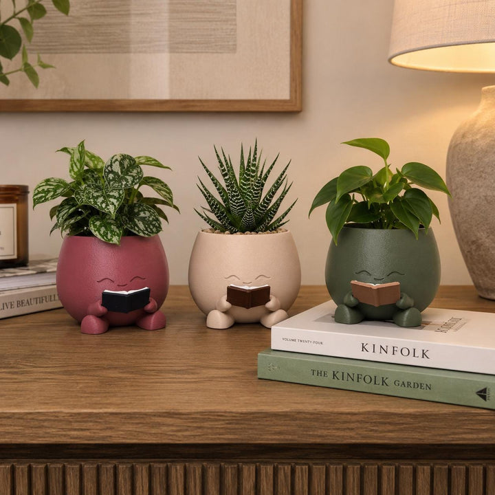 Cute Reading Planter | 3D Printed Book Lover Plant Pot | Succulent Holder | Bookshelf Decor | Teacher & Librarian Gift | Cozy Room Decor