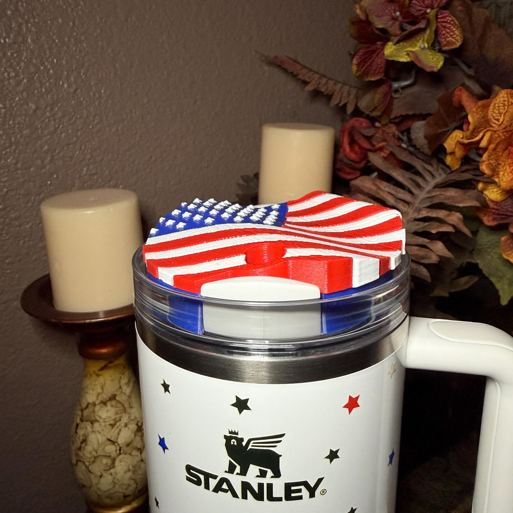Stars and Stripes Patriotic Tumbler Topper, Independece Day Topper, Red White Blue, 3D Decorative Lid