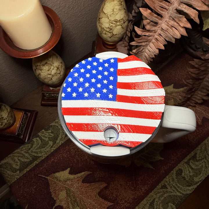 Stars and Stripes Patriotic Tumbler Topper, Independece Day Topper, Red White Blue, 3D Decorative Lid