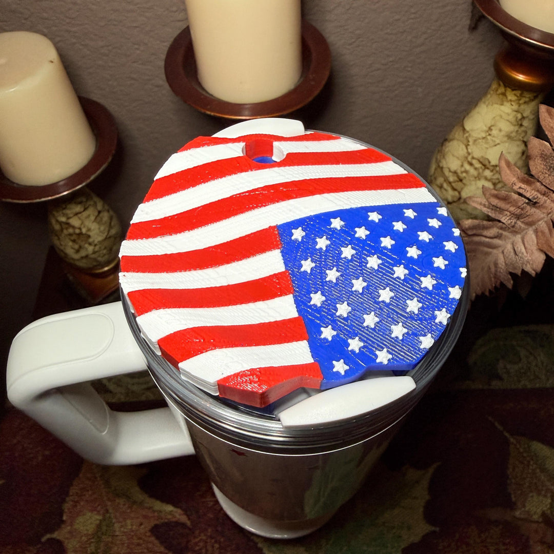 Stars and Stripes Patriotic Tumbler Topper, Independece Day Topper, Red White Blue, 3D Decorative Lid