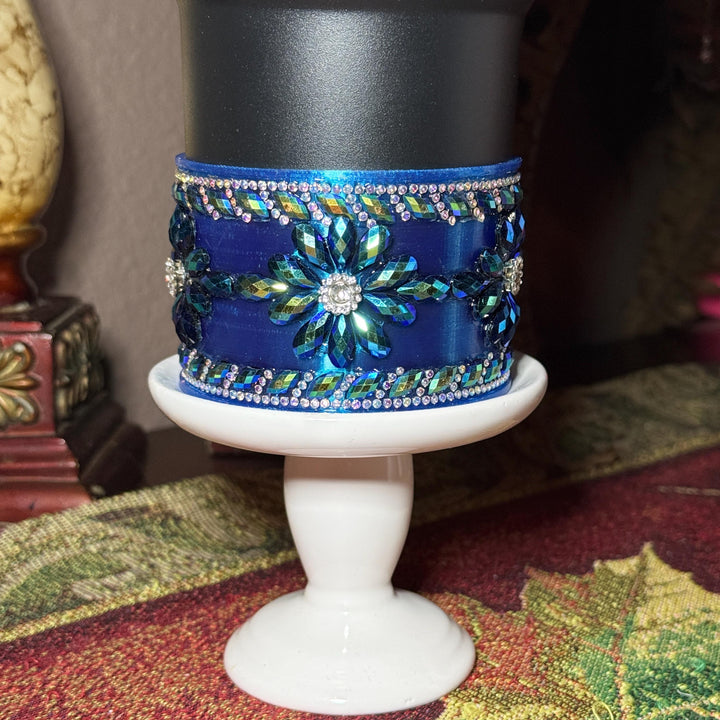 Coldest Blue Flower Flat Fancy Iridescent Rhinestone Tumbler accessories, collar halo boot, fits 24 36 46 oz Coldest tumbler, unique gift