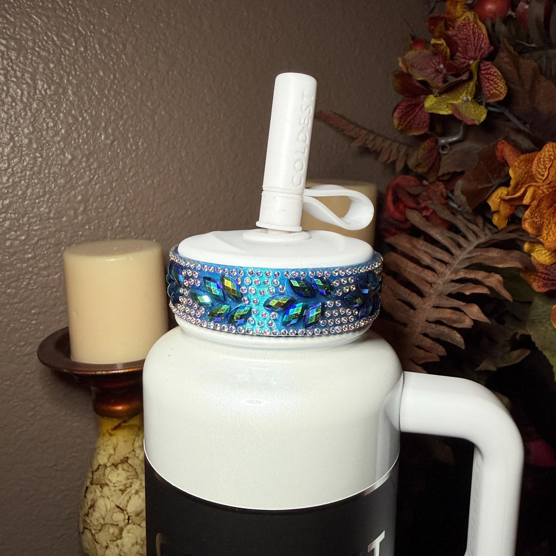 Coldest Black Blue Flower Flat Fancy Iridescent Rhinestone Tumbler accessories, collar halo boot, fits 36 46 oz Coldest tumbler, unique gift