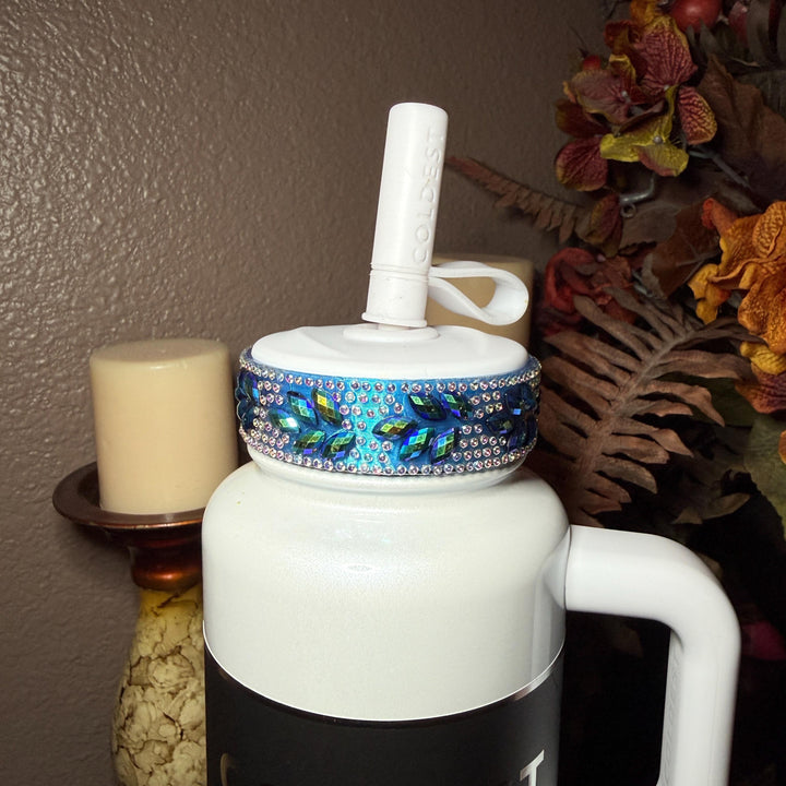 Coldest Black Blue Flower Flat Fancy Iridescent Rhinestone Tumbler accessories, collar halo boot, fits 36 46 oz Coldest tumbler, unique gift