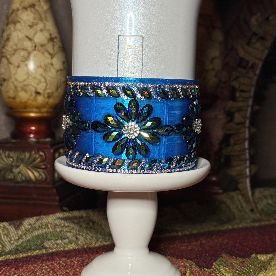 Coldest Black Blue Flower Flat Fancy Iridescent Rhinestone Tumbler accessories, collar halo boot, fits 36 46 oz Coldest tumbler, unique gift