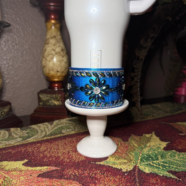 Coldest Blue Flower Flat Fancy Iridescent Rhinestone Tumbler accessories, collar halo boot, fits 24 36 46 oz Coldest tumbler, unique gift