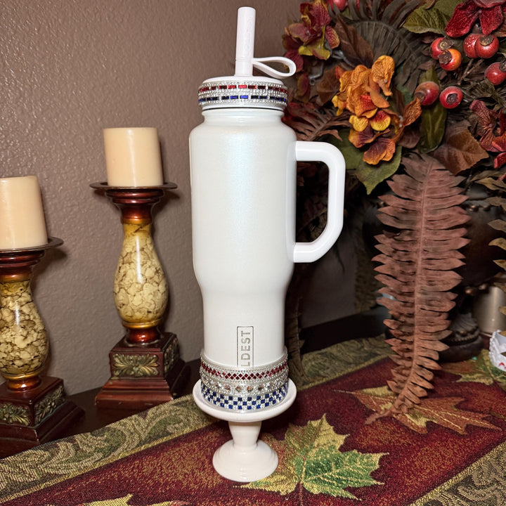 Coldest Patriotic Rhinestone Tumbler Boot, collar or straw topper, Bling Sparkle Cup Sleeve, Tumbler Accessories, Unique Gift stars stripes