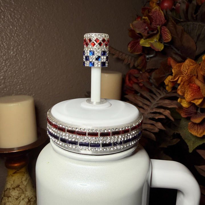 Coldest Patriotic Rhinestone Tumbler Boot, collar or straw topper, Bling Sparkle Cup Sleeve, Tumbler Accessories, Unique Gift stars stripes