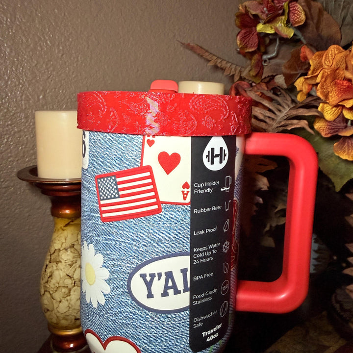 American Honey Red Blue Tumbler Boot or halo, fits 32 or 40 oz Hydrojug Tumbler, Cup Boot Sleeve, bandana paisly print