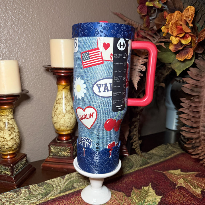 American Honey Red Blue Tumbler Boot or halo, fits 32 or 40 oz Hydrojug Tumbler, Cup Boot Sleeve, bandana paisly print