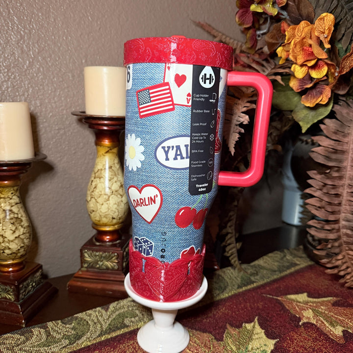 American Honey Red Blue Tumbler Boot or halo, fits 32 or 40 oz Hydrojug Tumbler, Cup Boot Sleeve, bandana paisly print