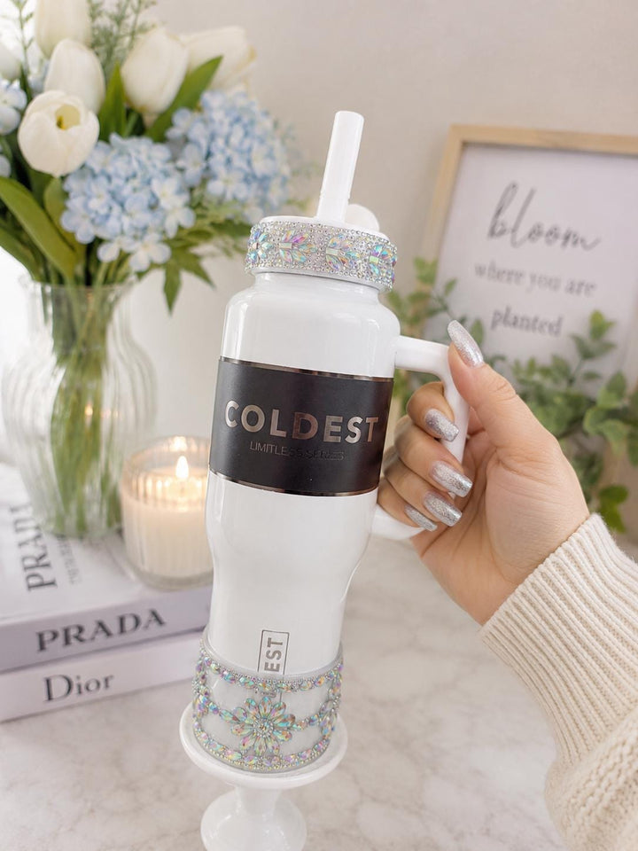 Coldest Flower Flat Fancy Iridescent Rhinestone Tumbler accessories, collar halo boot, fits 36 and 46 oz Coldest tumbler, unique gift