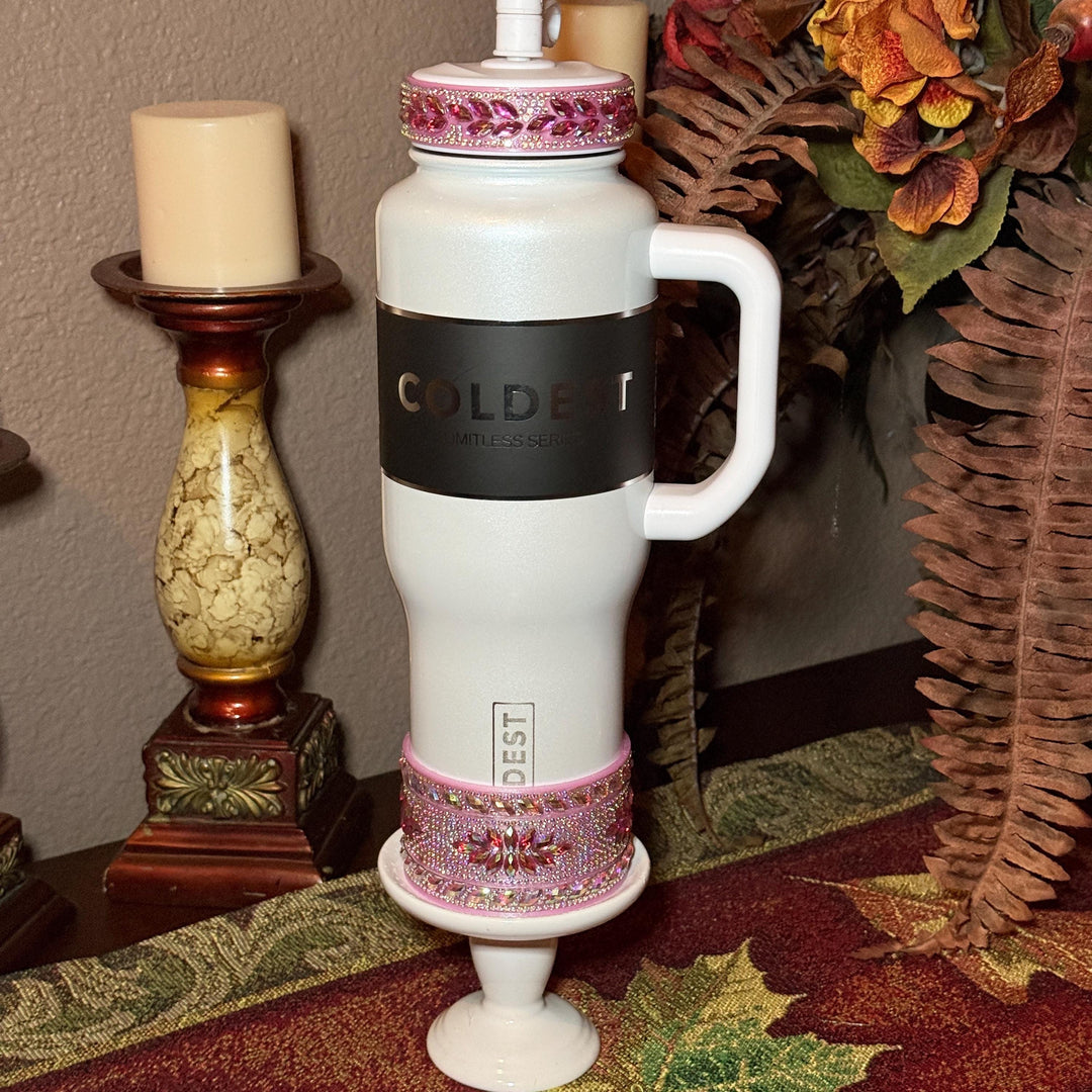 Coldest Pink Fancy Iridescent Rhinestone Tumbler accessories, collar or boot, fits 36 and 46 oz Coldest tumbler, unique gift