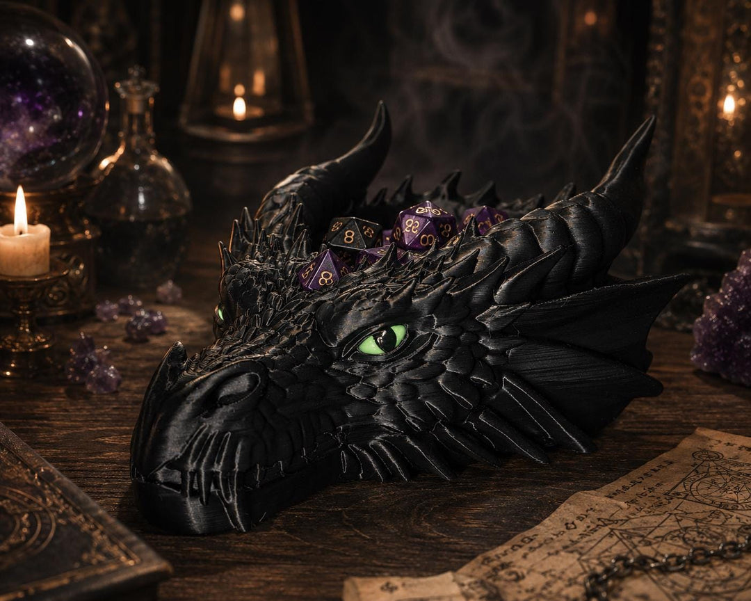 Dragon Head Bowl 3D Printed Green Eye, Gothic Fantasy Dish, Tabletop Gaming Storage, Decor Bowl, Dice Tray Alternative, Mythical Home Accent