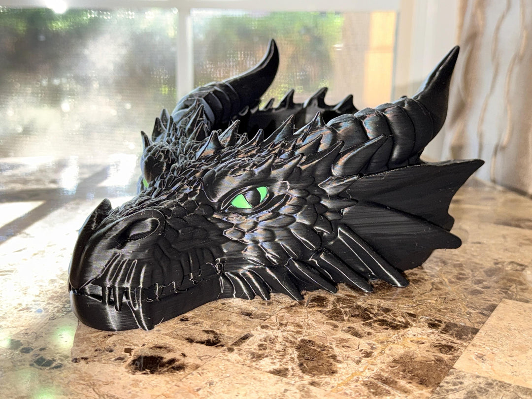 Dragon Head Bowl 3D Printed Green Eye, Gothic Fantasy Dish, Tabletop Gaming Storage, Decor Bowl, Dice Tray Alternative, Mythical Home Accent