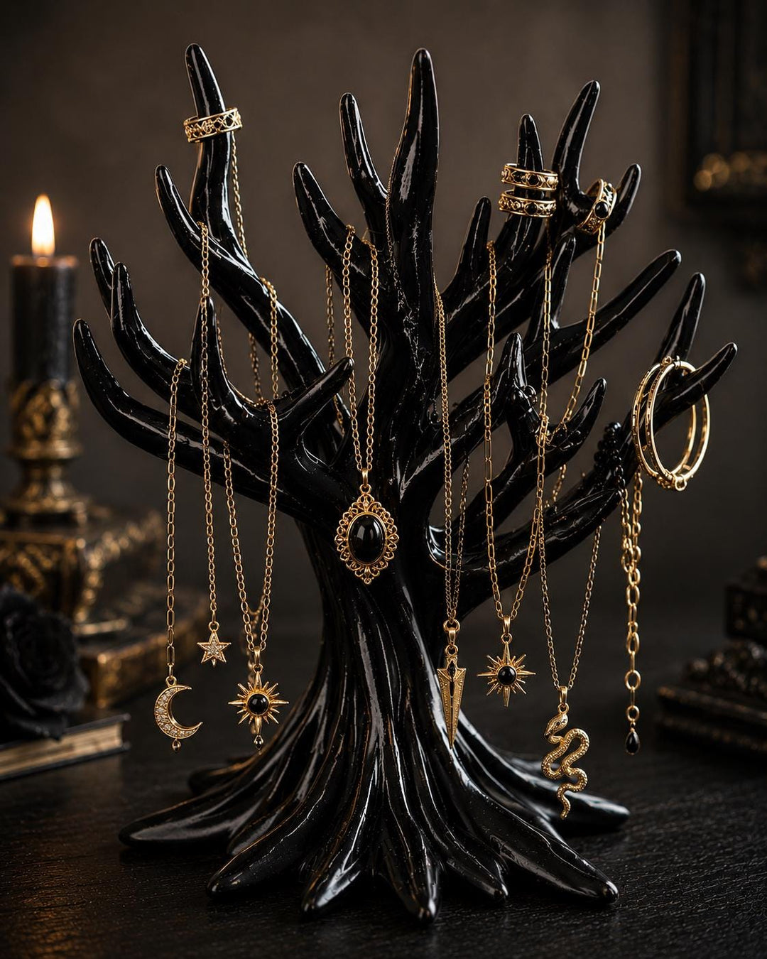 Black Jewelry Tree Display Stand, 3D Printed Jewelry Holder, Gothic Organizer, Necklace & Bracelet Tree, Ring Storage, Vanity Decor