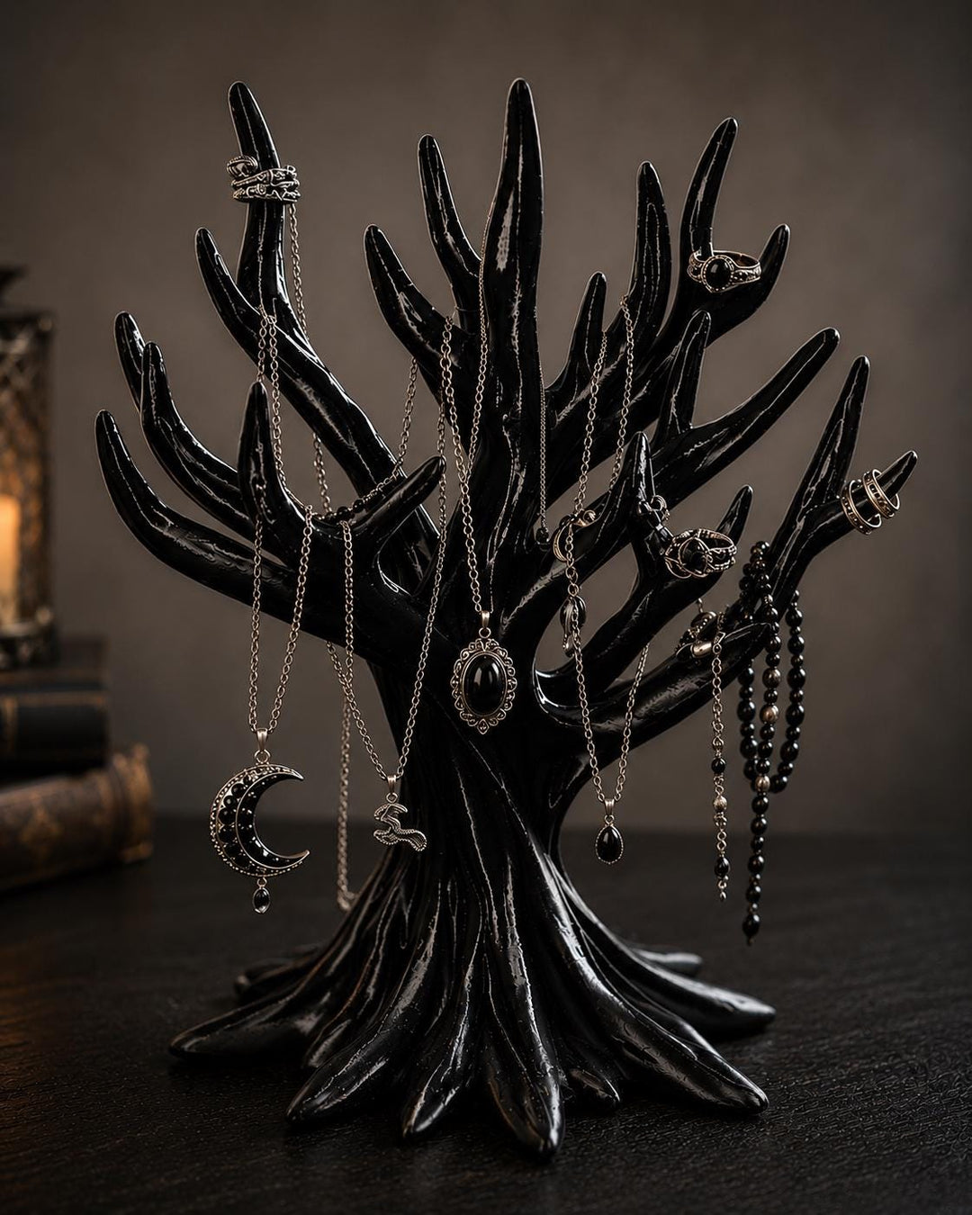 Black Jewelry Tree Display Stand, 3D Printed Jewelry Holder, Gothic Organizer, Necklace & Bracelet Tree, Ring Storage, Vanity Decor
