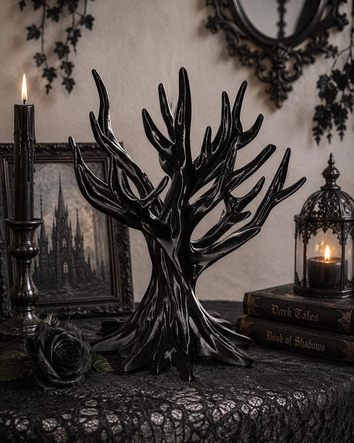 Black Jewelry Tree Display Stand, 3D Printed Jewelry Holder, Gothic Organizer, Necklace & Bracelet Tree, Ring Storage, Vanity Decor