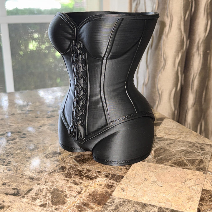 Black Corset Vase, Gothic Boudoir Decor, Dark Feminine Home Accent, Fashion Inspired Vase, 3D Printed Gothic Decor, Makeup Brush Holder
