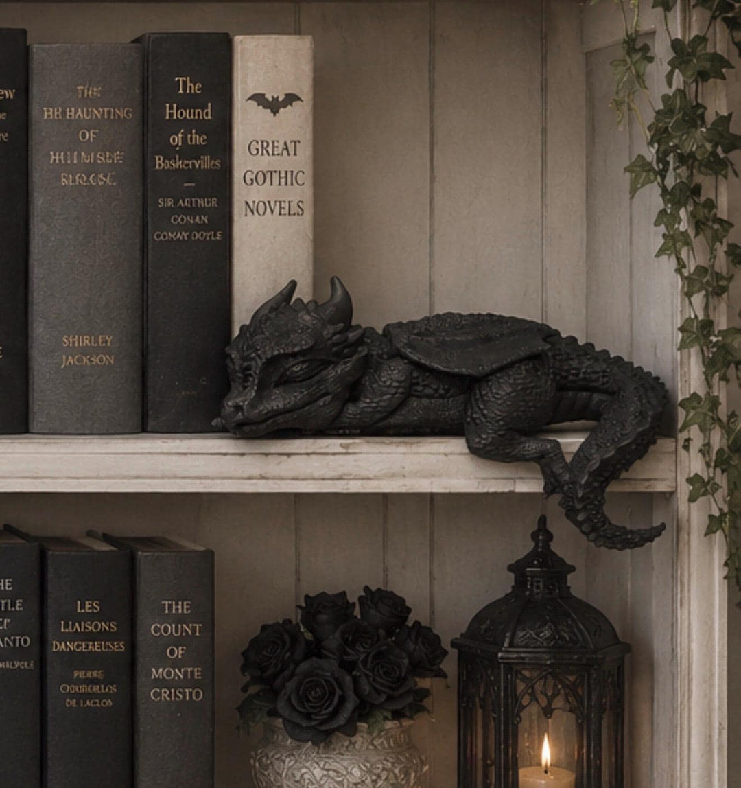 Sleeping Dragon Shelf Sitter, 3D Printed Fantasy Dragon Decor, Gothic Shelf Companion, Dragon Lover Gift, Bookshelf Ornament, Desk Decor