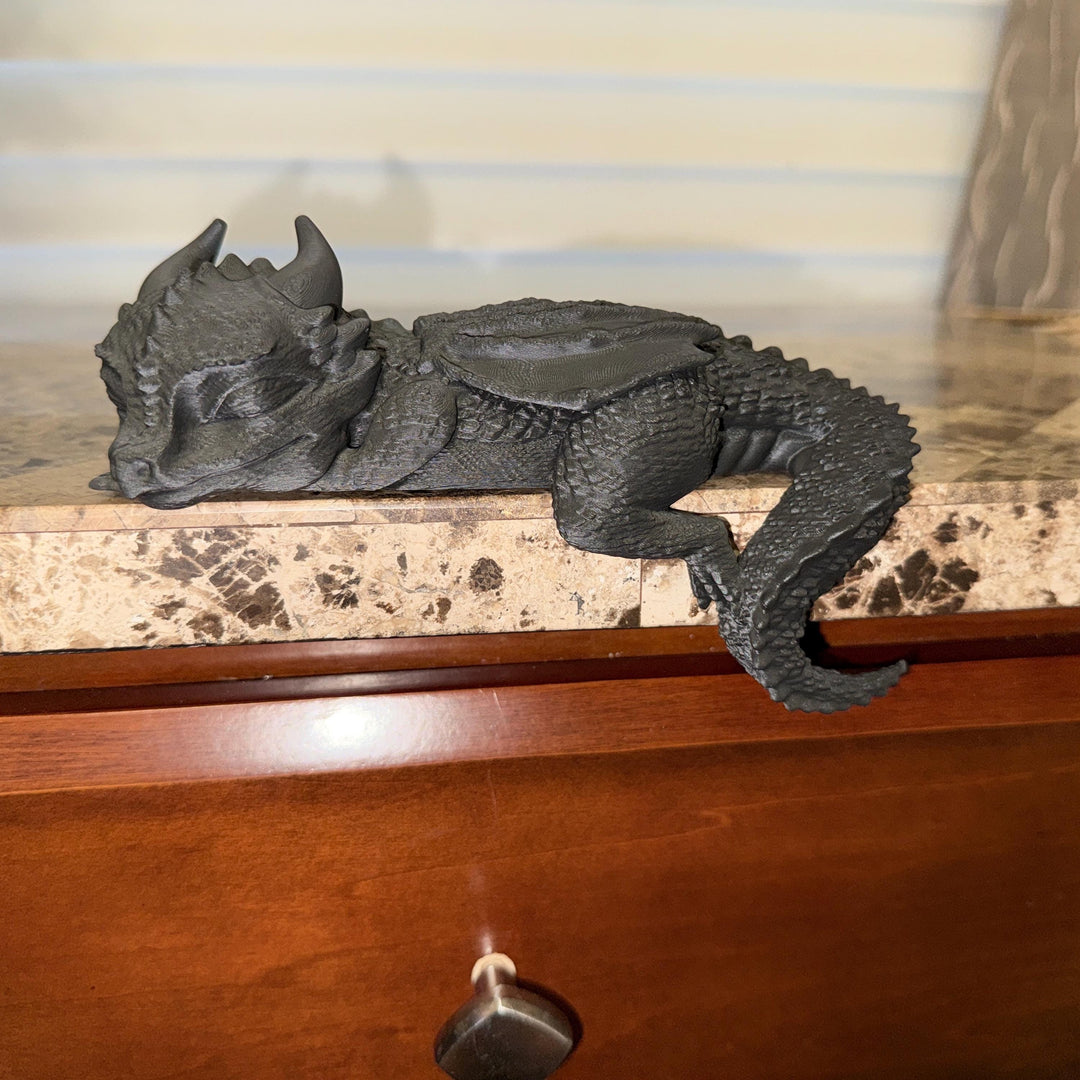 Sleeping Dragon Shelf Sitter, 3D Printed Fantasy Dragon Decor, Gothic Shelf Companion, Dragon Lover Gift, Bookshelf Ornament, Desk Decor