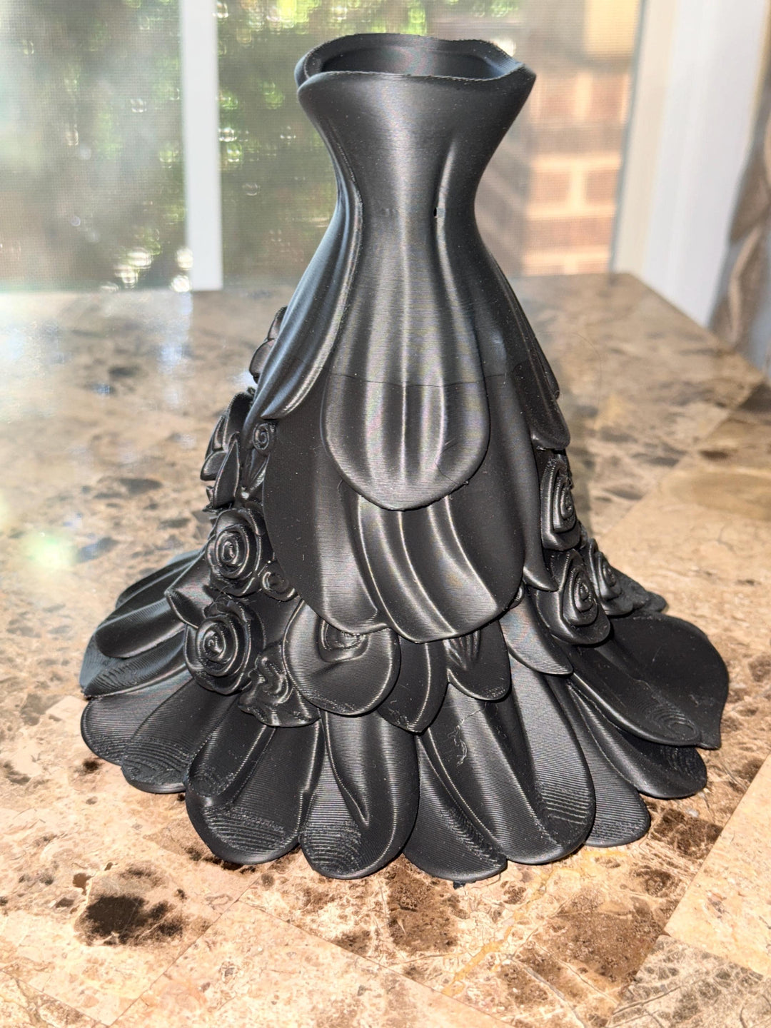 Black Floral Dress Vase, Elegant 3D Printed, Gothic Home Decor, Victorian Planter, Dark Academia Shelf, Halloween Creepy Dark Aesthetic