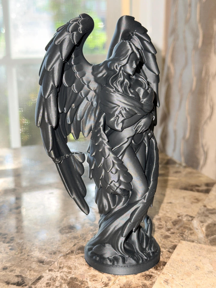 Dark Angel Statue | Gothic Angel Figurine | Dark Academia Decor | Fantasy Shelf Decor | Hooded Angel Sculpture | 3D Printed Gothic Art