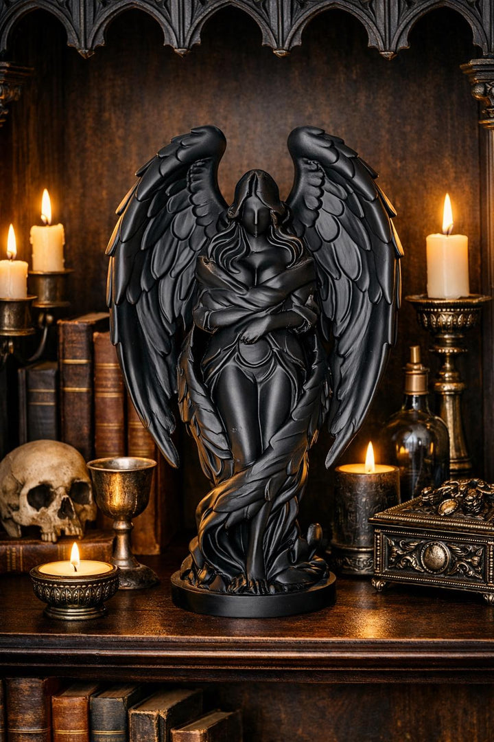 Dark Angel Statue | Gothic Angel Figurine | Dark Academia Decor | Fantasy Shelf Decor | Hooded Angel Sculpture | 3D Printed Gothic Art
