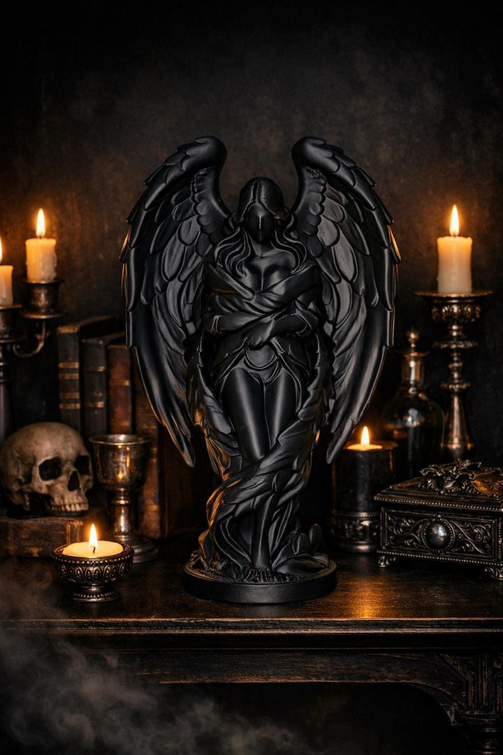 Dark Angel Statue | Gothic Angel Figurine | Dark Academia Decor | Fantasy Shelf Decor | Hooded Angel Sculpture | 3D Printed Gothic Art