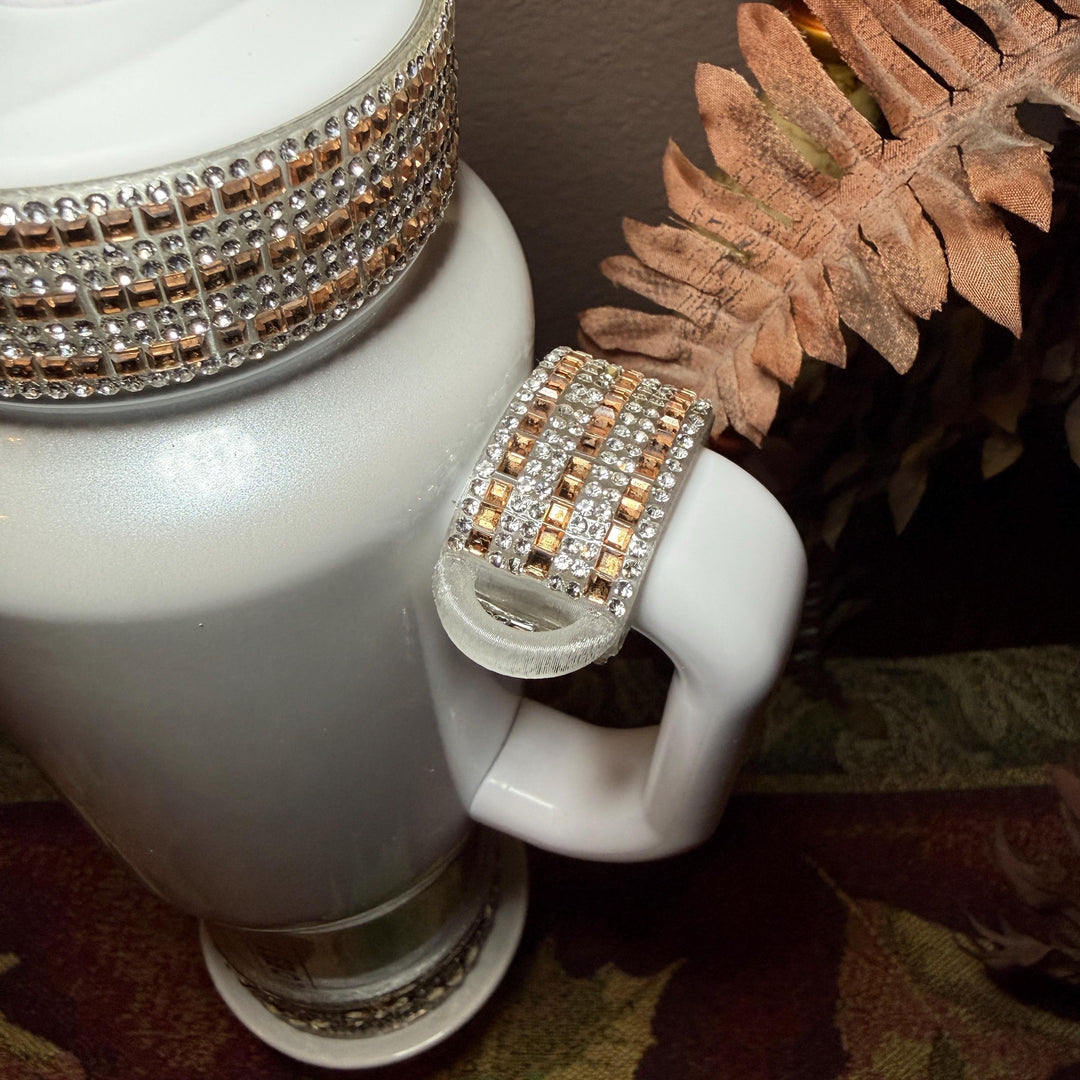 Gold and Siver Flat Fancy Rhinestone Tumbler collar, halo, boot, handle clips, fits Coldest and Stanley, tumbler accessories, unique gift