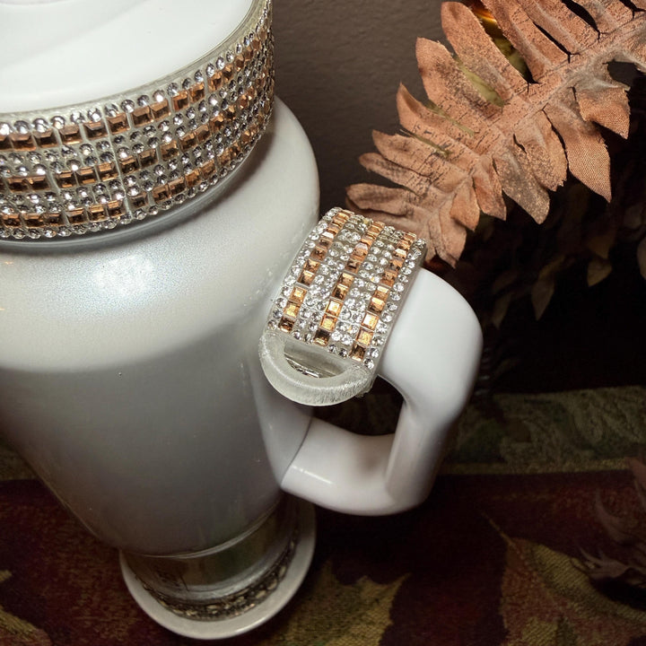 Gold and Siver Flat Fancy Rhinestone Tumbler collar, halo, boot, handle clips, fits Coldest and Stanley, tumbler accessories, unique gift