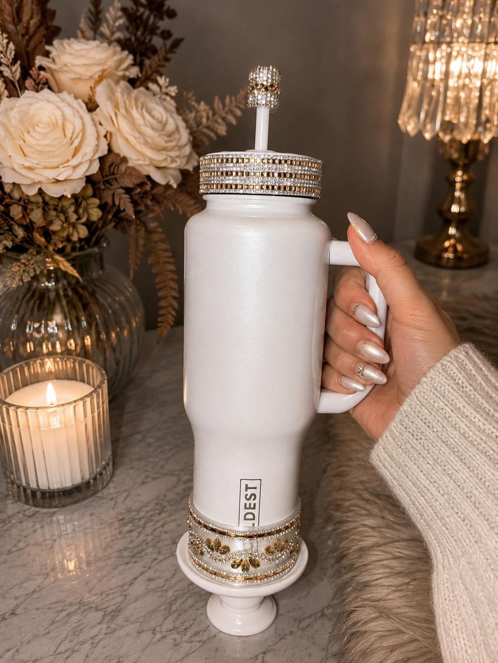 Gold and Siver Flat Fancy Rhinestone Tumbler collar, halo, boot, handle clips, fits Coldest and Stanley, tumbler accessories, unique gift