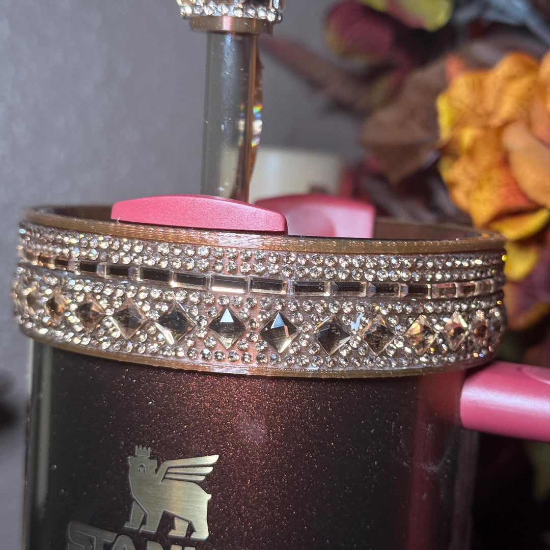 Fancy Gold Flat Rhinestone Tumbler Princess Collection, Stanley tumbler accessories, Halo, Boot Straw Topper, Bangle, Rose, Unique gift