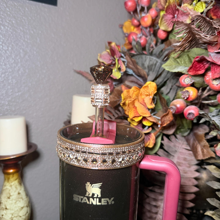 Fancy Gold Flat Rhinestone Tumbler Princess Collection, Stanley tumbler accessories, Halo, Boot Straw Topper, Bangle, Rose, Unique gift