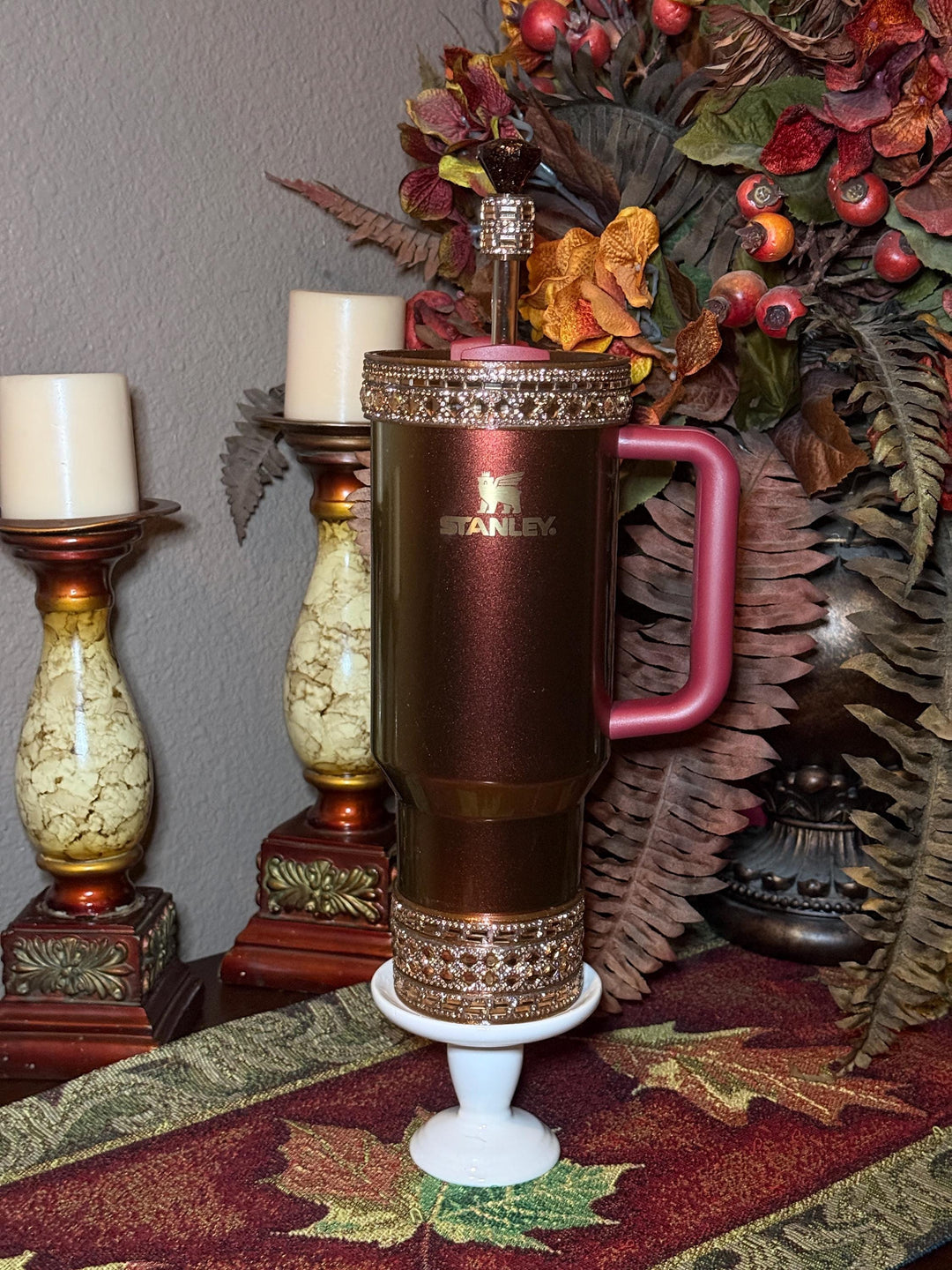 Fancy Gold Flat Rhinestone Tumbler Princess Collection, Stanley tumbler accessories, Halo, Boot Straw Topper, Bangle, Rose, Unique gift