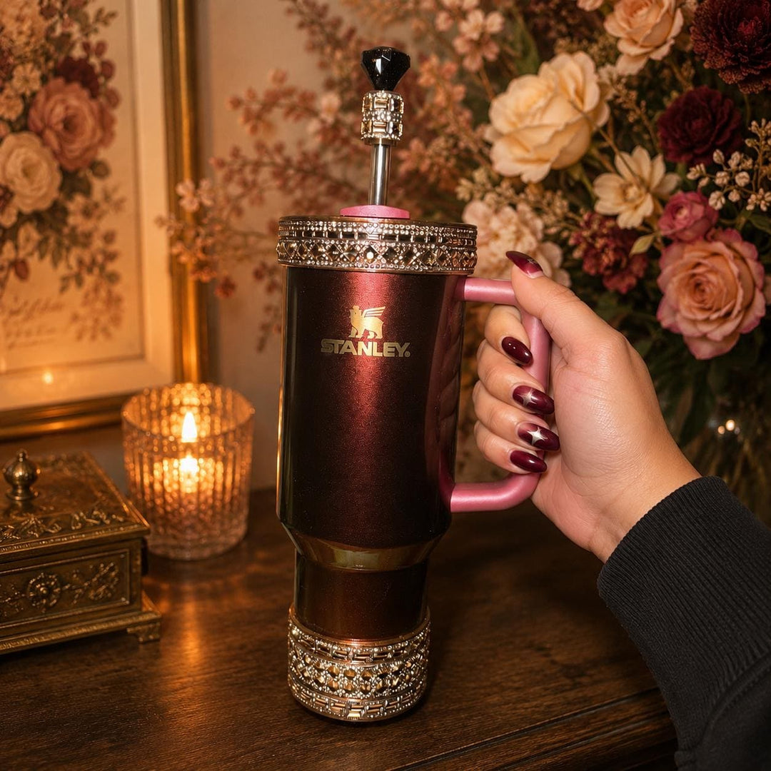 Fancy Gold Flat Rhinestone Tumbler Princess Collection, Stanley tumbler accessories, Halo, Boot Straw Topper, Bangle, Rose, Unique gift